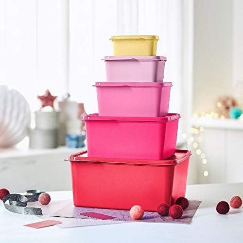 Newutupperware Чувајте Јазичиња Гнездење Квадратни Контејнери За Складирање Сет од 5 Розови