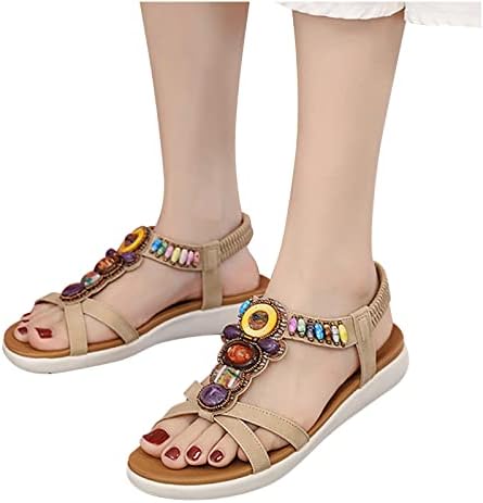 Летни сандали за жени рамни лизгања на сандали кристално римски чевли отворени пети обични дами сандали