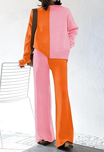 Tolенски жени со 2 парчиња облека со високи куќички со високи врати на вратот поставуваат плетени плетени тренерки поставуваат слободно