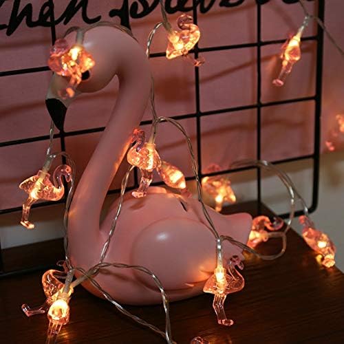 Розови фламинго жици светла, батерии на батерии на отворено LED батерии управувани со треперење фламинго висечки светла Тропска