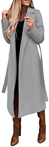 Cokuera женски моден моден есен зимски волчен палто Елегантен лаптол ров палто елегантна цврста боја долга јакна Работа долг палто