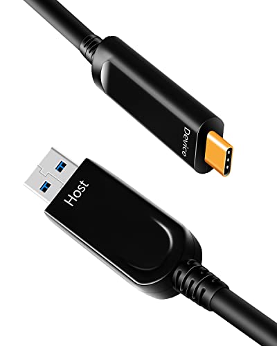 DWLCWY оптички влакна USB A до USB C кабел, оптички кабел за пренесување на податоци со голема брзина од 10Gbps за веб -камери, камери,