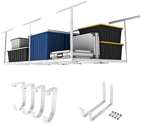 FLIMIMOUNTS 4x8 Надземната гаража за складирање на гаража w/куки прилагодливи лавици за складирање на таванот, 96 должина x 48 ширина
