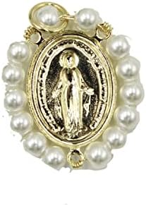 Медал Милагороса со бисер Безел и ланец од 20 инчи - Пресвета Богородица со Перл Безел