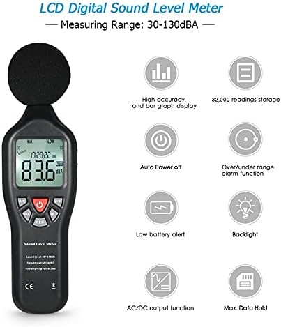 KFJBX LCD ниво на звук на звук на децибела мерач за мерење на бучава Време на мерење на временско прикажување автоматско поставување