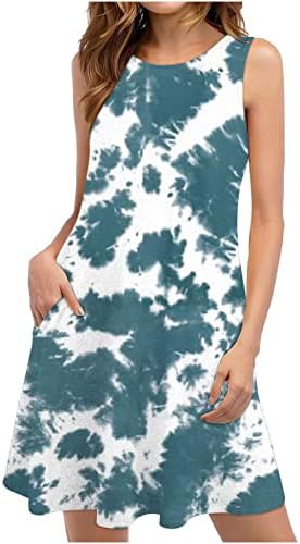 Летен фустан за жени 2023 фустан со резервоарот за плажа цветни маици со лежење на џебови бохо фустан