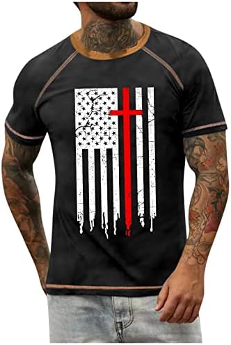 4-ти јули кошули за мажи машка маица Раглан ретро кратки ракави за време на независноста на вратот Ден на печатење врвови