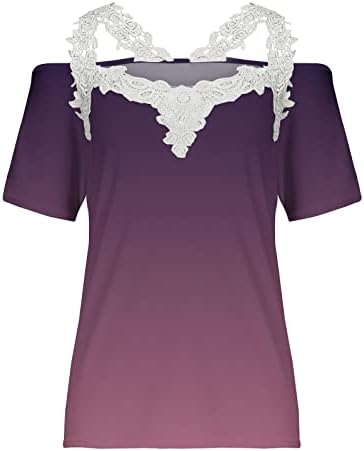 Секси маица од рамо за жени за жени кои се сумираат цветни печатени врвови, обични врвови со краток ракав Туника, лабава трендовска
