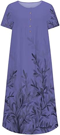 Макси фустани за жени Хенли против вратот 2023 летен буги фустан цветен принт половина ракав проточен симпатичен сад со џебови