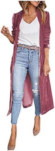 Aazjss Cardigan за жени жени со долги кадифени кардигани отворени предни јакна драпера надвор од облека мода диви ровови максимално