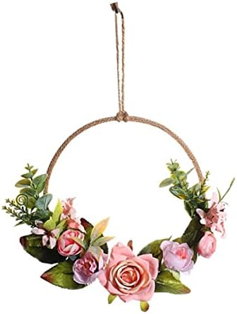Вештачки знак на венец од роза од роза за декор на предниот трем, прекрасна вештачка пролет и летен венец од влезната врата или украс за