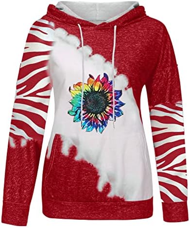 Женски цветни печатени долги ракави пулвер дуксери џемпери џемпери врвови есенска маица печатење џебови блузи блузи врвови
