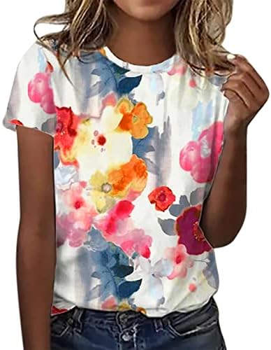 Дами кошула летни жени кратки ракави екипаж цвет Цвет печатени врвни маици обични кошули