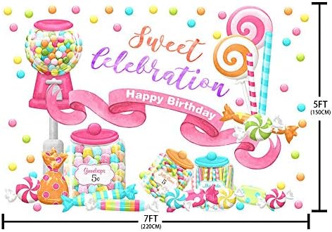 Mehofond слатка бонбони позадина девојка среќна роденденска забава декорација позадина шарена розова шеќерна бонбона тегла за лилјаци банер