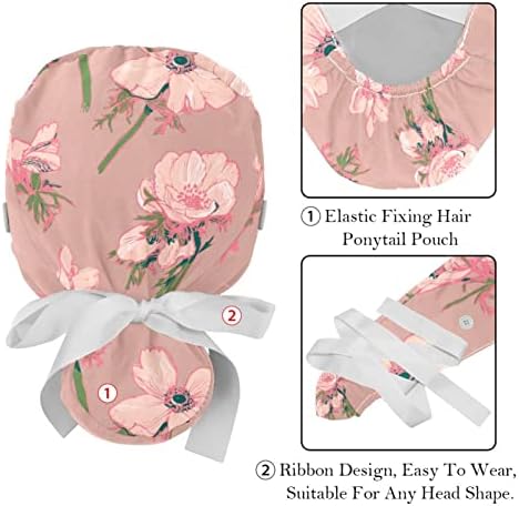2 прилагодливи капачиња за работни капачиња, буфантна капа со копчиња, истегнат бенд -вратоврска за мелење на шалки за жени мажи