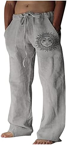 Памучни ленти од памук wenkomg1 мажи, удобно основно влечење во средна тежина Брзо суви лабави случајни пакувања, панталони со печатени
