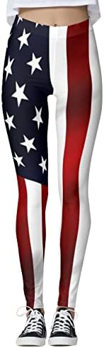 4 -ти јули високи хеланки за половини за жени во САД знаме за јога тренингот хеланки ултра мека четкана затегната тренинг фитнес панталони