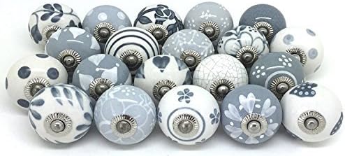 Копчиња за артефт сива и бела крема ретка рака насликани керамички копчиња за влечење на фиоки за влечење