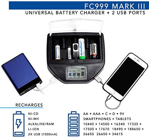 Универзален полнач за паметни батерии за AA AAA C D 9V Li-On Ni-MH Ni-CD батерии за полнење на домаќинството-плус две USB полнач за полначи за