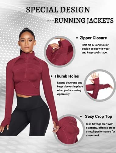 Врвови за вежбање на женски Heledok, долги ракави Upf 50+ лесна јога кошула, трчајќи атлетски голф пешачење половина патент