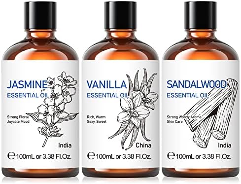Хикили Јасмин, есенцијално масло од ванила и сандалово дрво, чисто природно за дифузер, спиење, масажа, нега на кожата, коса, ароматерапија