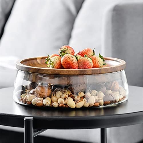 N/Креативна стаклена чинија со дрвена чинија овошје орев суво складирање кутии со контејнер овошен послужавник со дрвен капак за канцеларија