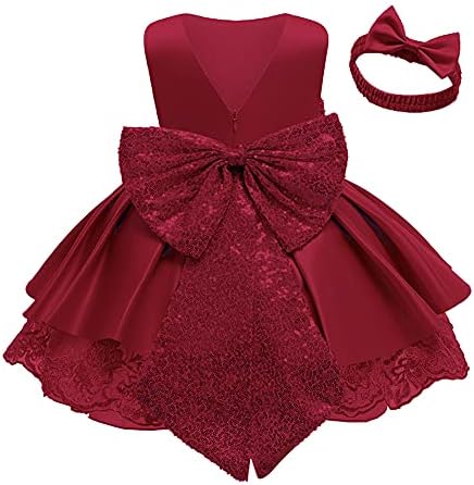 Цветни девојки sequins bowknot чипка V-back tutu крштевање крштевање причест фустани за деца бебе принцеза забава наметка+лента за глава