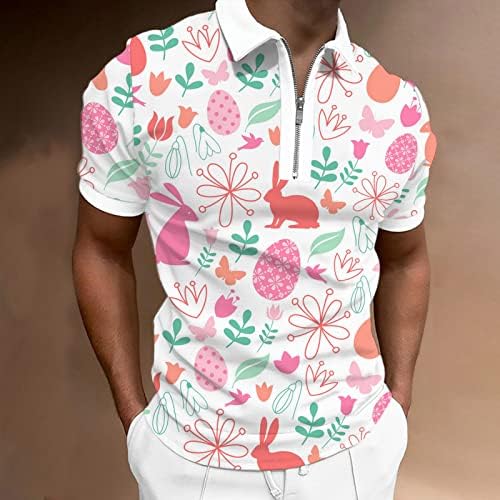2023 година Нова машка Велигденска модна лежерна дигитална дигитална 3Д печатење лапел патент со кратки ракави кошула маичка маичка маица