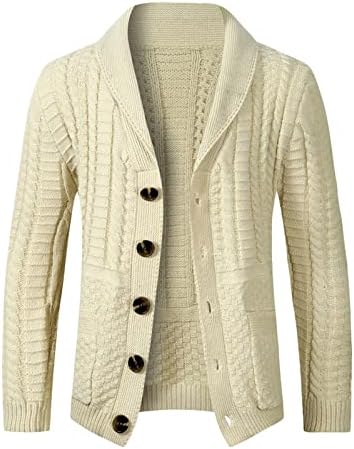 Синзелимин Менс кардиган џемпер грди Божиќни џемпери фасија копче лапел долги ракави, обичен џеб за плетенка, палто