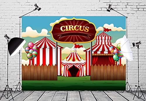 Корфото ткаенина 9x6ft Циркус заднини фотографии Трупа шатор шоу порта за огради, огласна табла, карневалска позадина за бебе туш роденденска забава торта табела за ?