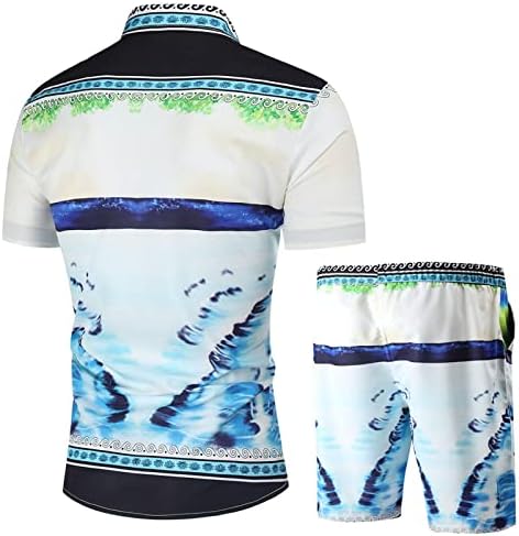 2 парчиња облека Облеки за мажи се протегаат модна хавајска кошула и кратки комплети цветни обични мускулни маици костуми