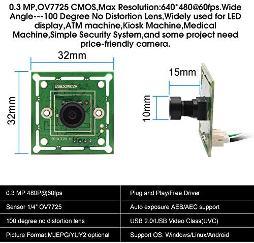 VGA модул со широк агол со голема брзина USB камера за компјутер 480p 60fps Super Mini UVC USB2.0 Web -камера табла со 100Degree No леќи за