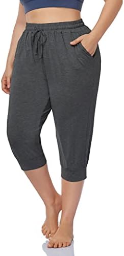 Zerdocean Womensенски плус големина Активна јога салон затворен капри лесен удобни опуштени џогери панталони со џебови влечење
