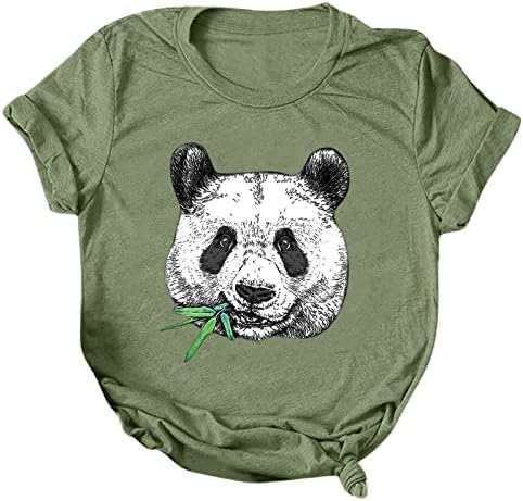 uikmnh дами лабава вклопени маички кратки ракави панда летни врвови на блузи кошула