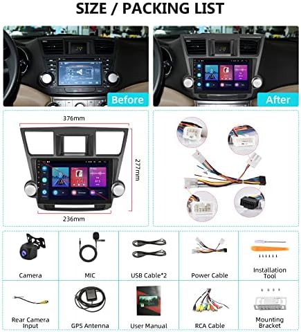 Андроид 11 Автомобил Радио За Тојота Хајлендер Радио 2009-2014 Со Apple Carplay Android Автоматски Екран На Допир Bluetooth Автомобил Стерео