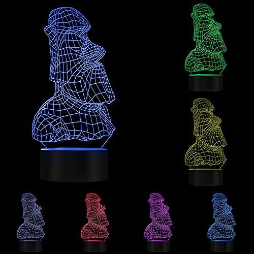 Геки денови Велигденски остров Стоун Статуа Моаи 3Д Оптичка илузија ламба мистерија Rapa nui монолити LED магична светлосна табела