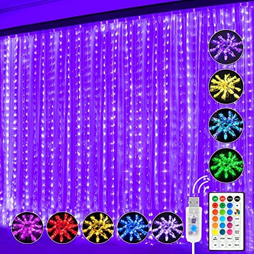 Светло завеса Shuangjishan String, 300 LED прозорец завеса светло, самовила светло завеса, 16 светла за висина во боја, 9,8 стапки