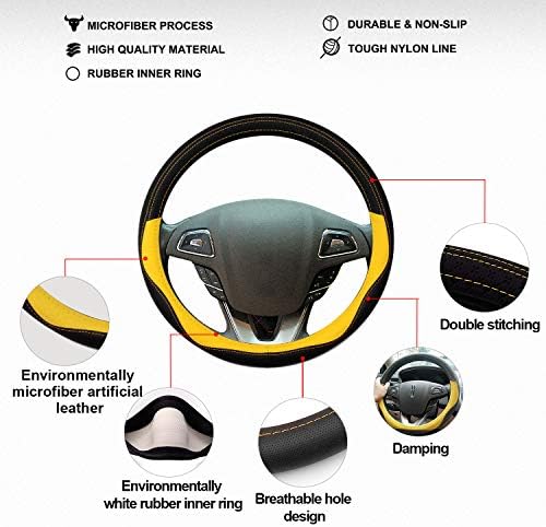 WinPower Car воланот за покривање на микрофибер кожа универзална 15 инчи за SUV за автомобили, жолто