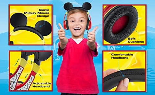 Слушалки за екиди Мики Маус за деца, прилагодливи над слушалките за уво, слушалки со жичен џек од 3,5 мм со контрола на волуменот на
