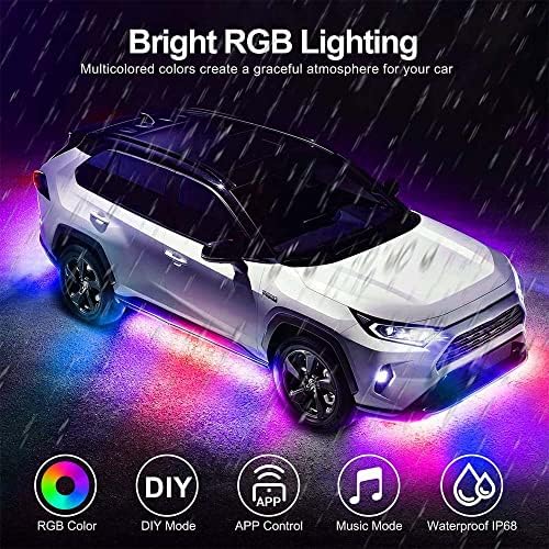 RGBIC Car Underglow Светла, SRTCLLT Водоотпорен Надворешен Автомобил Светла Сон Боја Брка LED ПОД Сјај Светла Автомобил Додатоци Со Стан
