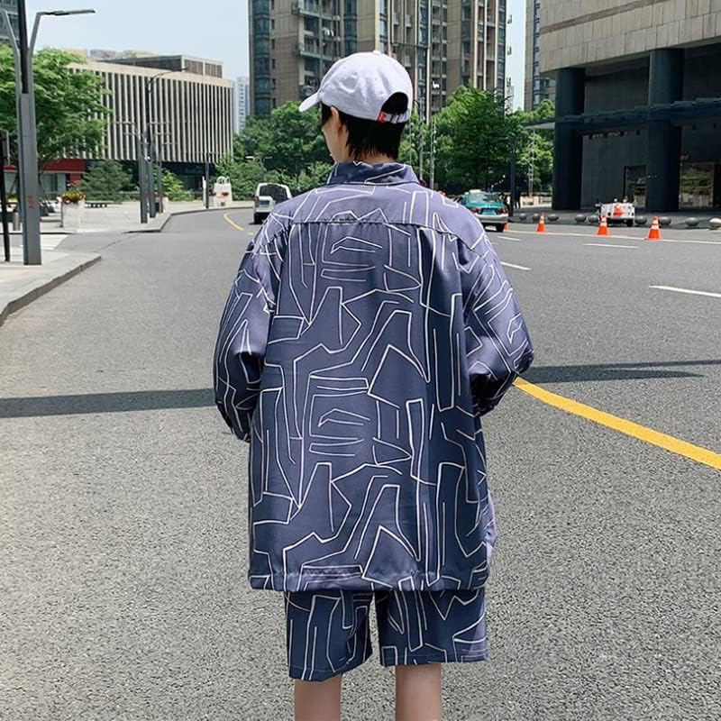 WXBDD летен човек поставува обични кошули и шорцеви за печатење на графити унисекс со преголема облека со кратки костуми за улична облека