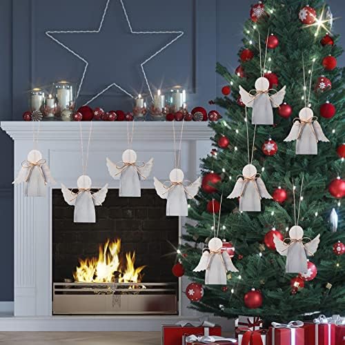 Божиќни дрвени ангели украси Фарма куќа Божиќни украси Божиќни ангели Рустикални Божиќни украси Бели Божиќни украси за украсување на