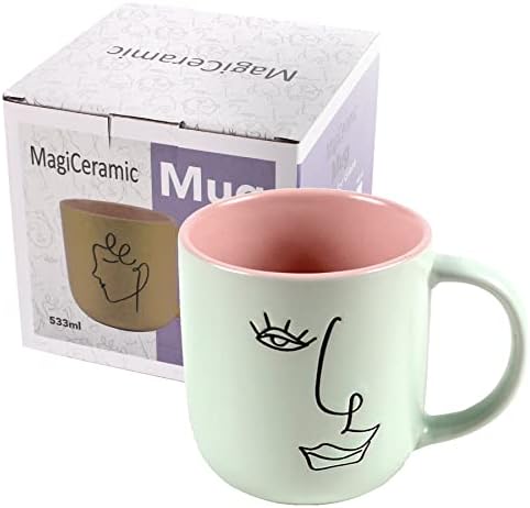Magiceramic 18oz кафе чаши за кафе Boho за жени естетски лате уметнички керамички чаши каменувани садови за вечера со чаши за кафе за жени