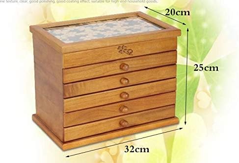 Анкус Детелина кутија за накит од вистинско дрво ретро стил голема повеќеслојна кутија за чување шминка за подароци за подароци за