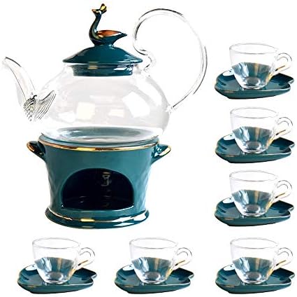 Сет за чај со високи производи Европски чај од цвеќиња со топло стакло за свеќи за 1-6 лица Дома користете свадба подарок керамички чај сет