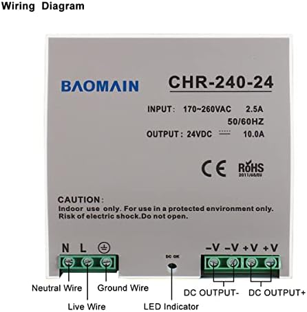 Baomain Din-Rail Префрлување на електрична енергија AC до DC единечен излез 240W 24V 10.0 AMP CHR-240-24 CE