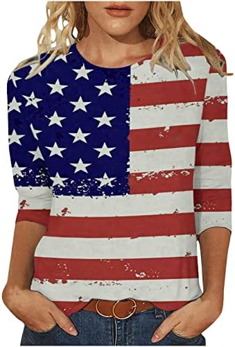 Tifzhadiao 4 -ти јули американско знаме за знаме за жени облечена обична 3/4 ракав Патриотски графички маички starвездени врвови