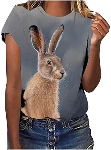 Велигденски кошули за жени кошули за зајаче симпатична шема на зајаци, летни обични кошули со кратки ракави