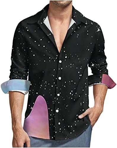Врвовите на блузата за копчето за долги ракави за мажи надолу од кошули со лапти, плус големина мода градиент печатена кошула кардиган