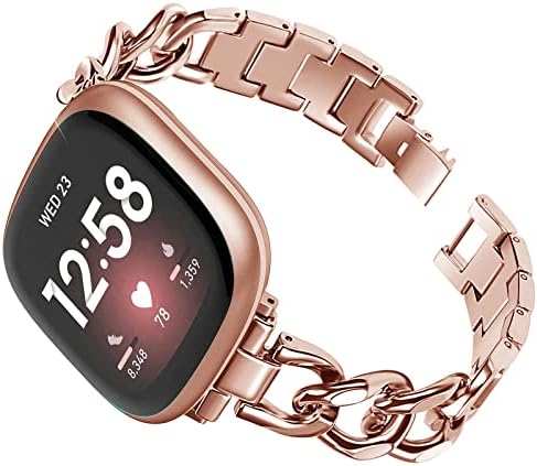 Розово злато Кул жени ланец метални смарт часовници опсези компатибилни за Fitbit Sense/Fitbit Versa 3 опсези за жени, фустани метални ленти
